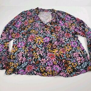 Floral V-Neck Long Sleeve Blouse in Multi